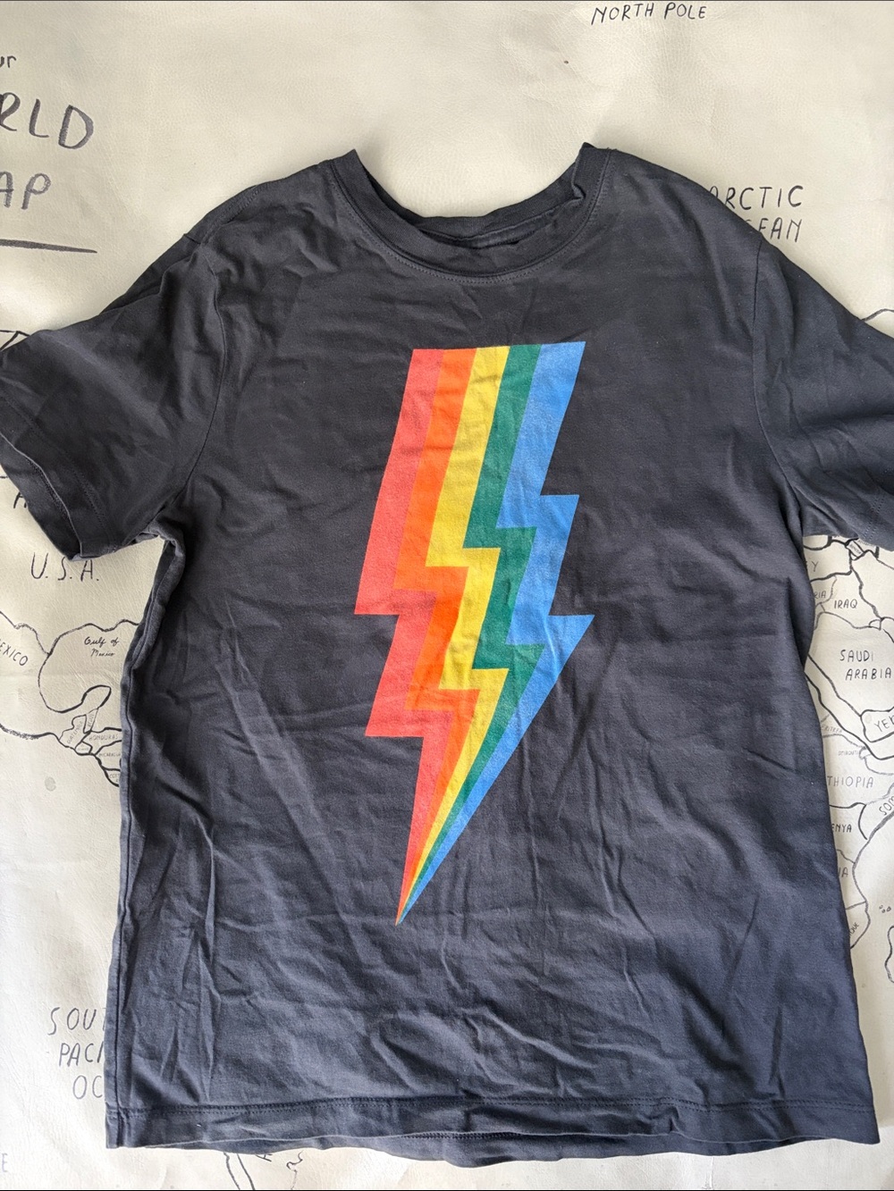 Hanna Andersson Black Tee with Rainbow Lightning Bolt Graphic